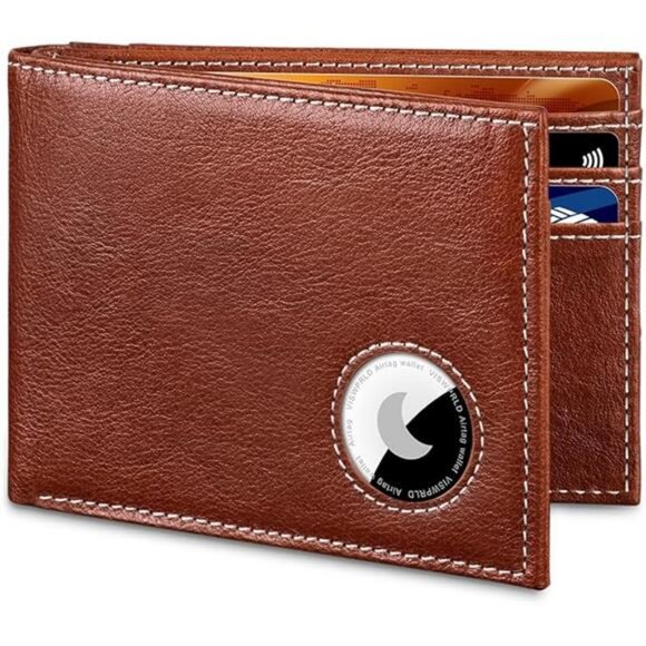 Bifold Full-Grain Leather Wallet for Apple Air Tag Slim Wallet for Men with RFID - Picture 7 of 7